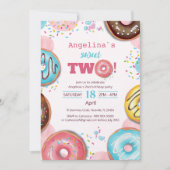 A vibrant 2nd birthday invitation with donuts.  kaart (Voorkant)