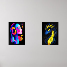 A vibrant and colorful profile of a person wearing muurkunst sets