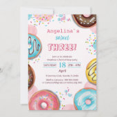 A vibrant birthday invitation with donuts.  kaart (Voorkant)