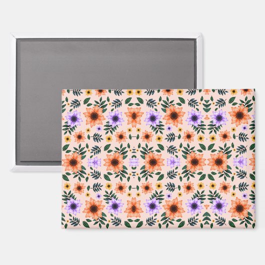 A vibrant floral pattern features orange  magneet (Voorkant / Achterkant)