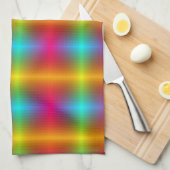 A vibrant, plaid-patterned fabric in rainbow color theedoek (Quarter Fold)