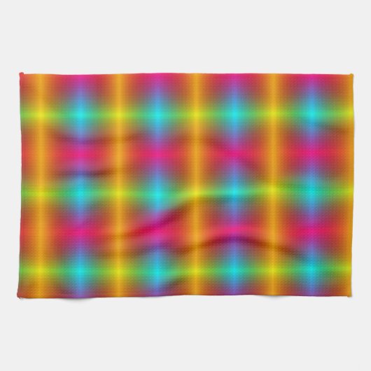 A vibrant, plaid-patterned fabric in rainbow color theedoek (Horizontaal)