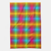 A vibrant, plaid-patterned fabric in rainbow color theedoek (Verticaal)