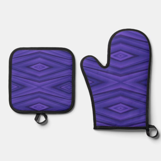A vibrant purple oven mitt and pot holder set (Voorkant)