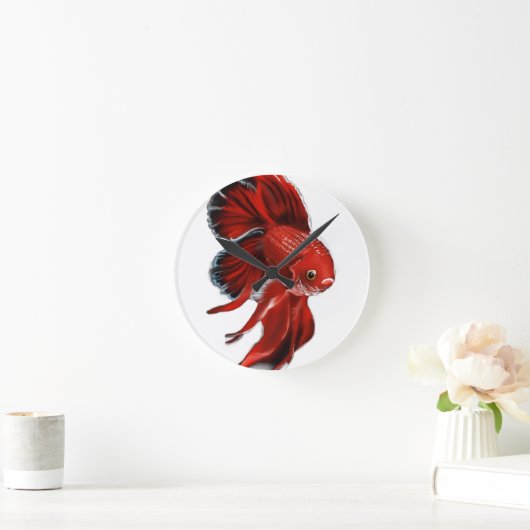 A vibrant red betta fish swimming. ronde klok (Huis)