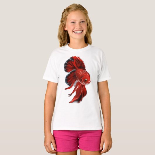 A vibrant red betta fish swimming. t-shirt (Voorkant volledig)