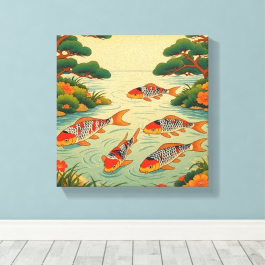 A Vibrant Ukiyo-e Pond Canvas Afdruk (Insitu (Houten vloer))