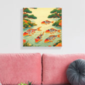 A Vibrant Ukiyo-e Pond Canvas Afdruk (Insitu (Woonkamer))