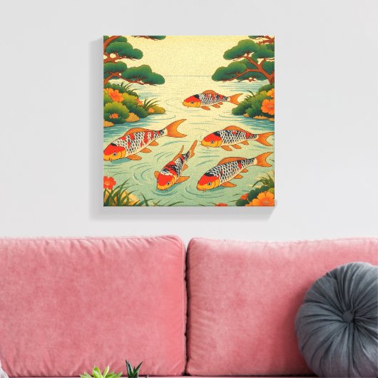 A Vibrant Ukiyo-e Pond Canvas Afdruk (Insitu (Woonkamer))