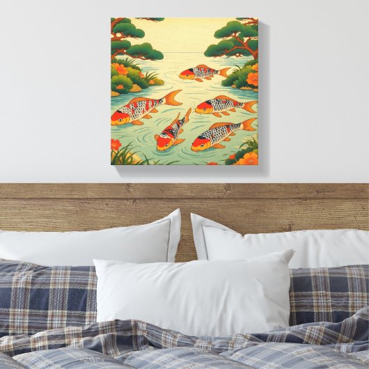 A Vibrant Ukiyo-e Pond Canvas Afdruk (Insitu (Slaapkamer))