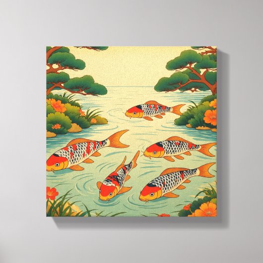 A Vibrant Ukiyo-e Pond Canvas Afdruk (Voorkant)