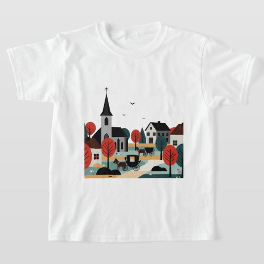 A village drawn in an illustration style t-shirt (Laagn)