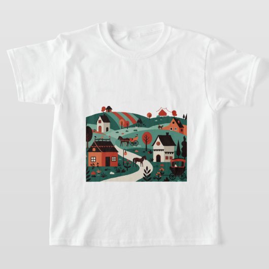 A village drawn in an illustration style t-shirt (Laagn)