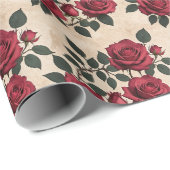 A Vintage Crimson Roses  Cadeaupapier (Rol Hoek)