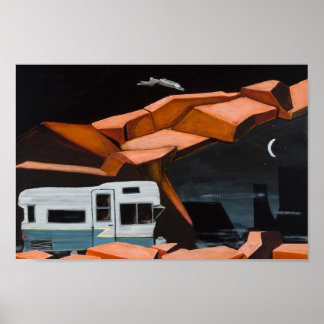 A vintage travel trailer in the desert poster