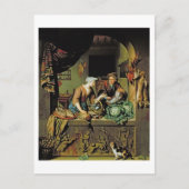 A Voman and a Fish Peddler, 1713 (olie op het pane Briefkaart (Voorkant)