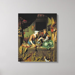 A Voman and a Fish Peddler, 1713 (olie op het pane Canvas Afdruk