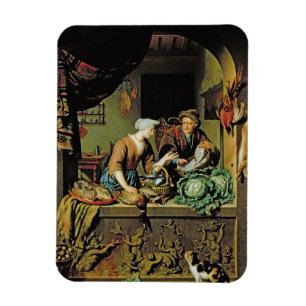 A Voman and a Fish Peddler, 1713 (olie op het pane Magneet