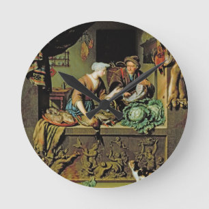 A Voman and a Fish Peddler, 1713 (olie op het pane Ronde Klok