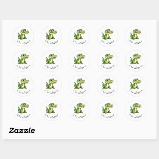 A voor Alligator Ronde Sticker (Vel)
