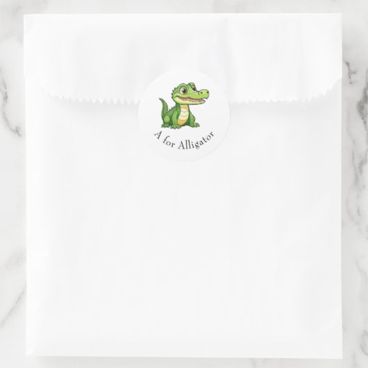 A voor Alligator Ronde Sticker (Tas)