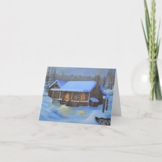 "A Warm Home" Log cabin Christmas card Feestdagen Kaart (Voorkant)
