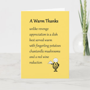 A Warm Thanks - a funny thank you poem Bedankkaart