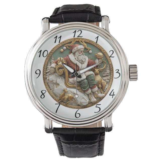 A whimsical Christmas scene with Santa and deer Horloge (Voorkant)