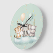 A whimsical Cute Safari Baby animals wall clock  Grote Klok (Hoek)
