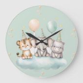 A whimsical Cute Safari Baby animals wall clock  Grote Klok (Voorkant)