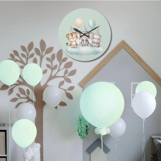 A whimsical Cute Safari Baby animals wall clock  Grote Klok