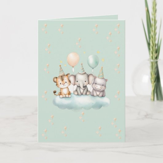 A whimsical Cute Safari Baby Birthday Card Kaart (Voorkant)