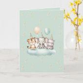 A whimsical Cute Safari Baby Birthday Card Kaart (Gele Bloem)