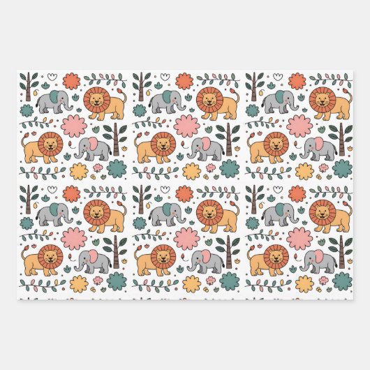 A whimsical pattern featuring playful lions inpakpapier vel (Voorkant)