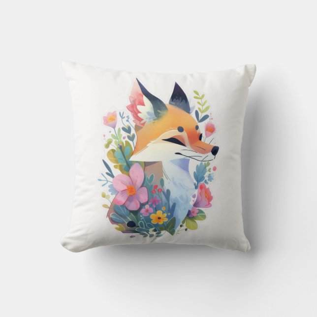 A whimsical scene of a cute fox in the flowers kussen (Voorkant)