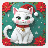 A White Festive Cat with a Christmas Background Vierkante Sticker (Voorkant)