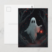 A white ghost holding a red lantern in a hamfores briefkaart (Voorkant / Achterkant)