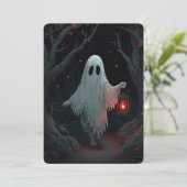 A white ghost holding a red lantern in a hamfores kaart (Staand voorkant)