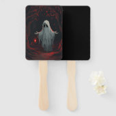 A white ghost holding a red lantern with red leave handwaaier (Voorkant en achterkant)