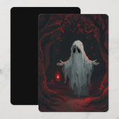 A white ghost holding a red lantern with red leave kaart (Voorkant / Achterkant)