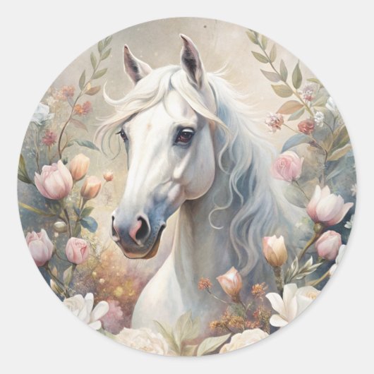 A White Horse  Ronde Sticker (Voorkant)