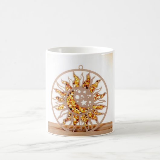 a white mug with an image of sun and moon koffiemok (Center)