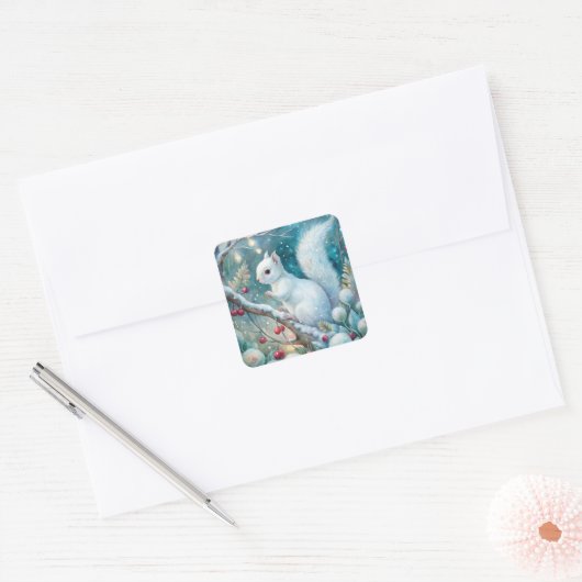 A White Squirrel Vierkante Sticker (Envelop)