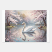 A white swan on a lake in a pink world - Decoupage Inpakpapier Vel (Voorkant)
