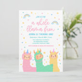 A Whole Llama Fun Rainbow en Stars Birthday Party Kaart (Staand voorkant)