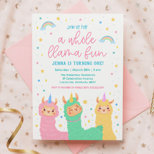 A Whole Llama Fun Rainbow en Stars Birthday Party Kaart