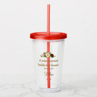 "A Wise Woman Builds Her House" Customized Red Acryl Drinkbeker
