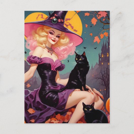 A witch with her black cats briefkaart (Voorkant)
