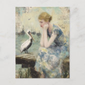 A Woman and a Pelican Mixed Media Collage Briefkaart (Voorkant)