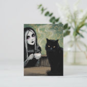 A Woman and Her Cat Morning Coffee Briefkaart (Staand voorkant)